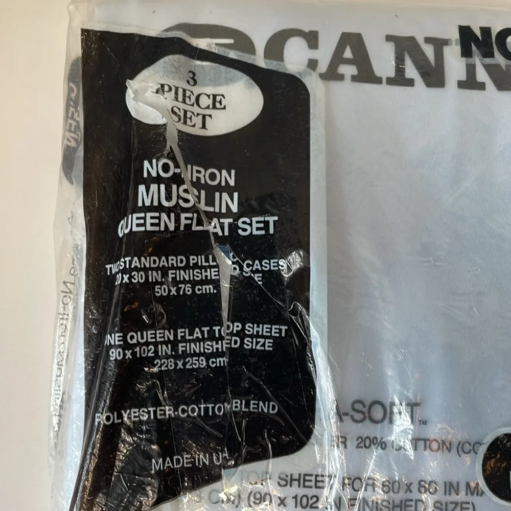 VTG Cannon 3 Pc Sheet Set, Queen flat and 2 pillow cases Muslin No- Iron